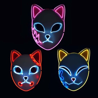 WADEES Halloween Cosplay protectionCosplay Demon Slayer Party protectionProps Kamado Tanjirou Makomo LED Light Hannya Tengu Anime protectionKimetsu no Yaiba Party Props/Multicolor