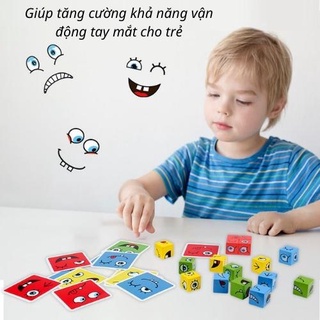 □﹍ Đồ chơi gỗ xếp hình khối cảm xúc cho bé, tăng khả năng phản xạ, trí tuệ, trẻ em
