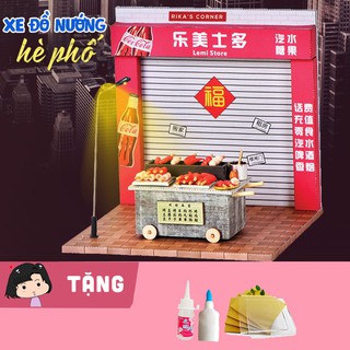Mô hình nhà búp bê tự lắp ráp bằng gỗ DIY Xe đồ nướng hè phố - Ảnh 2