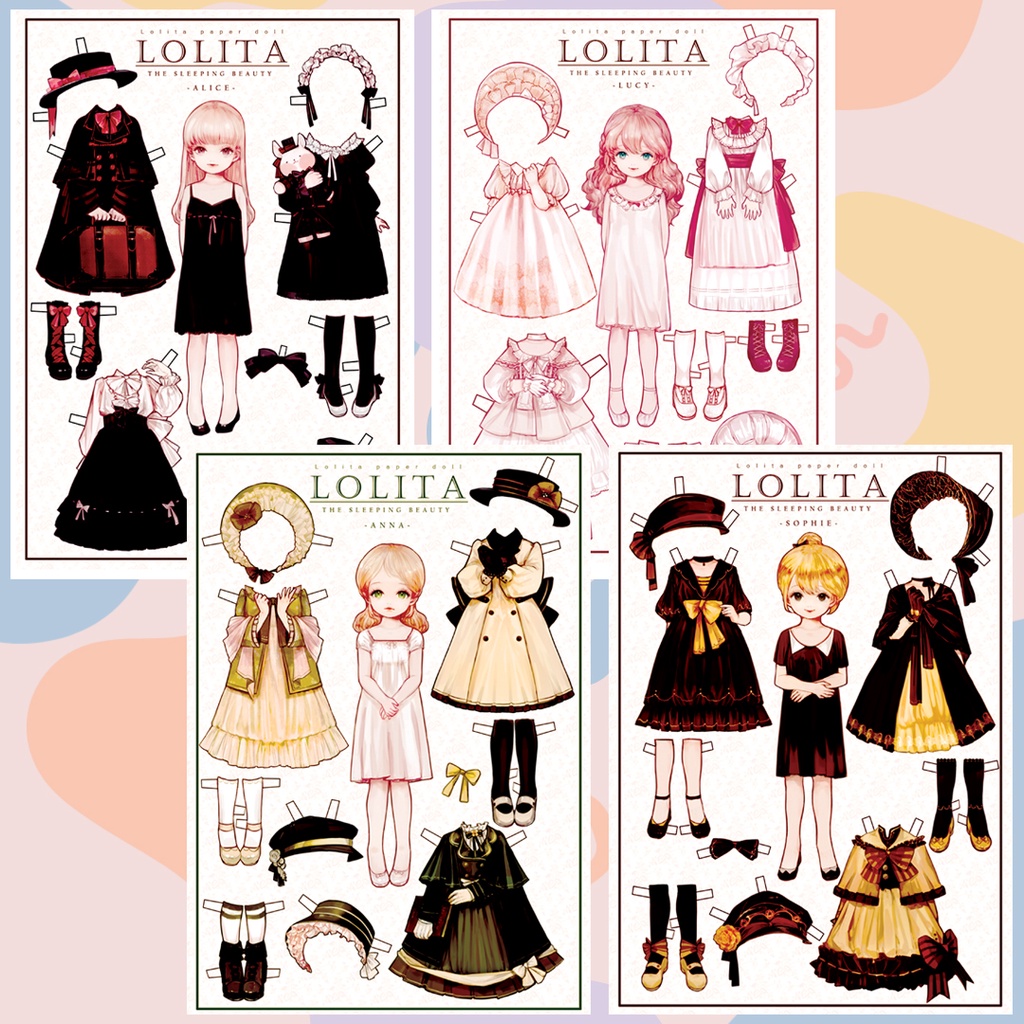 Búp bê giấy (paper doll) đồ chơi cắt thủ công cho bé Combo 4 hình siêu đáng yêu BBG0015