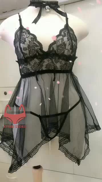 Bộ đồ váy ngủ nữ sexy KB01 kiểu ren đuôi cá 2 dây xuyên thấu kèm quần lót lọt khe siêu gợi cảm, quyến rũ - có bigsize - Ảnh 2