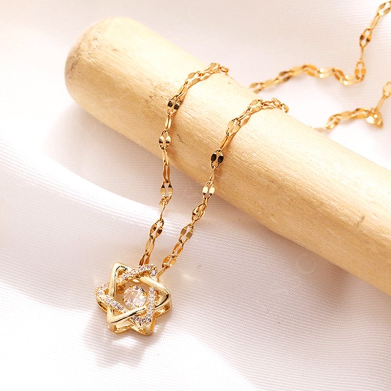 Dây chuyền nữ titan vòng cổ nữ không gỉ mạ vàng 18K mặt kim cương pha lê nhiều kiểu dáng trang sức titan thời trang - Ảnh 3