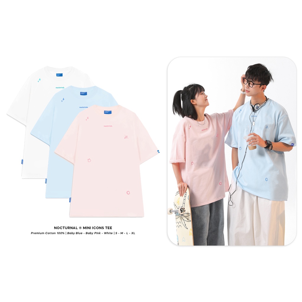 Áo Thun Thêu NOCTURNAL Mini Icons Tee Cotton 100% Unisex Form Rộng Tay Lỡ Oversize Local Brand