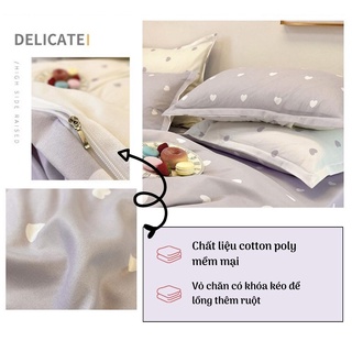 Bộ chăn ga gối 4 món kèm vỏ gối cotton poly trái tim vintage , Bộ ga gối drap giường bo chun - Otama Bedding - Ảnh 5