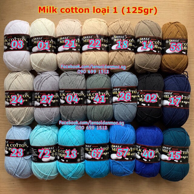 Len Milk Cotton loại 1 Bảng màu 2 cuộn 125gr