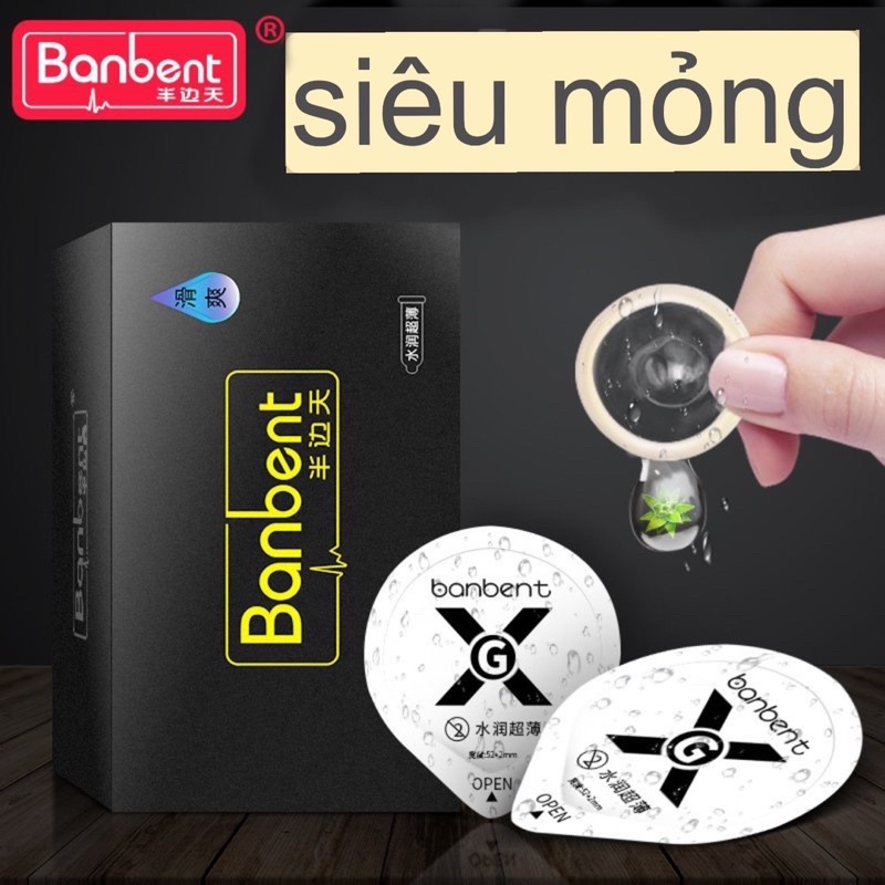 Bao Cao Su BANBENT 0.01 siêu mỏng, nhiều gel bôi trơn, gân gai, truyền nhiệt tốt, hương thơm Hộp 10 bcs