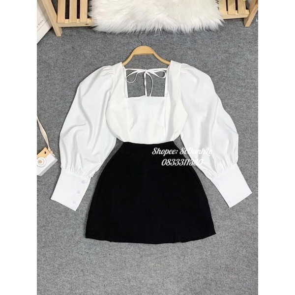 SET ÁO TIỂU THƯ CỔ VUÔNG PHỐI CHÂN VÁY A BIGSIZE Bèo Béo Bigsize 60-90kg
