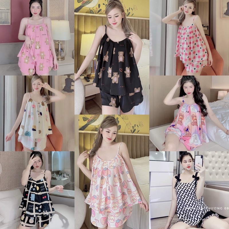 Bộ Pijama Hai Dây Phối Nơ Xinh Xắn