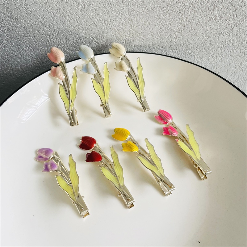 Kẹp Tóc Hình Hoa Tulip Mini Bằng Kim Loại Dễ Thương Cho Nữ