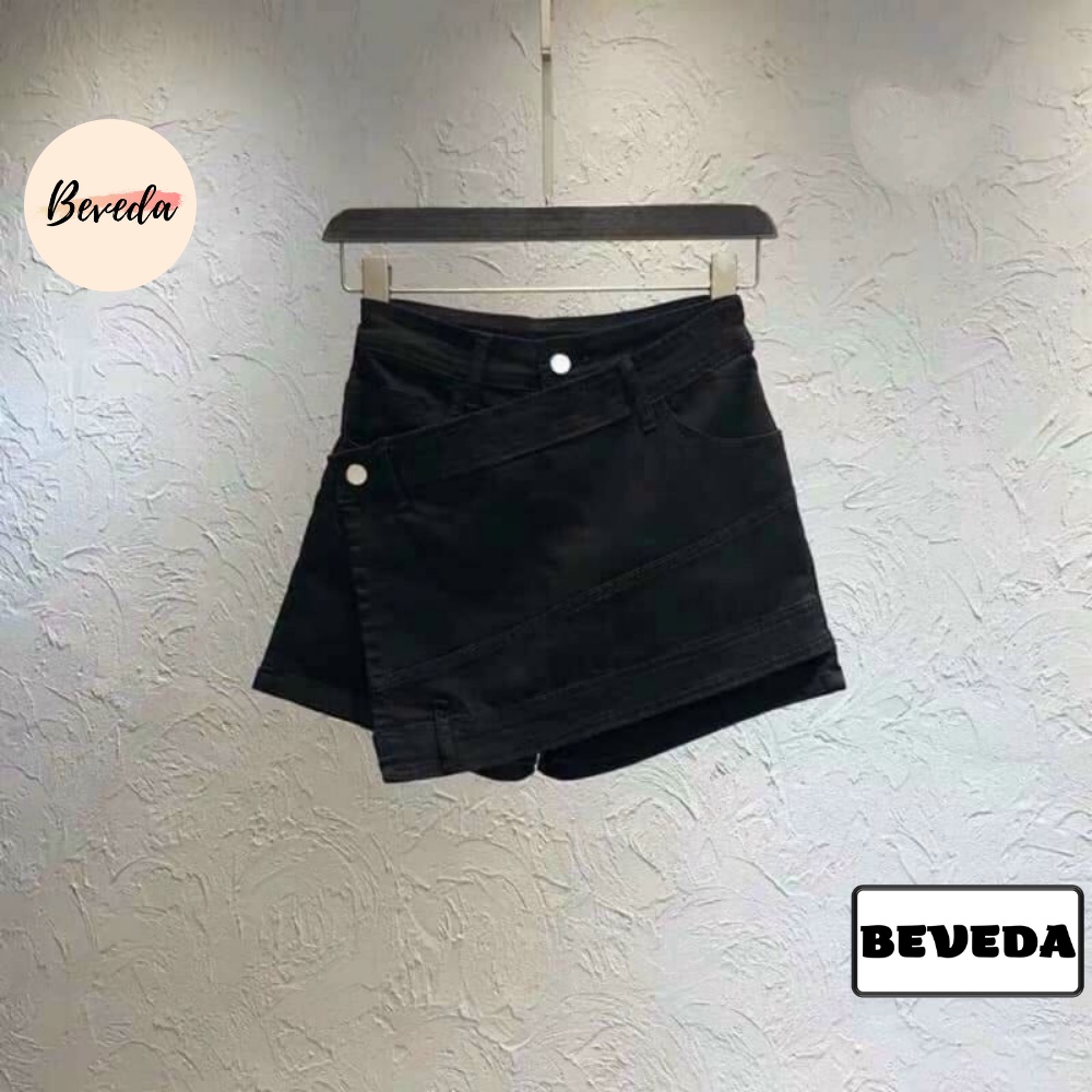 Quần Giả Váy Vạt Chéo Quần Short Váy Chữ A Kaki Nữ Dáng Ngắn Mặt Trước Đắp Chéo Tà Beveda