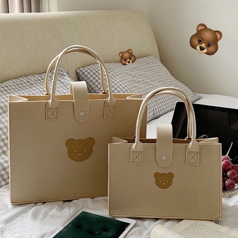 Túi xách nữ, túi vuông cầm tay hoạ tiết hình gấu màu trà sữa chất nỉ siêu cute phong cách hàn quốc SẴN BUÔN SỈ