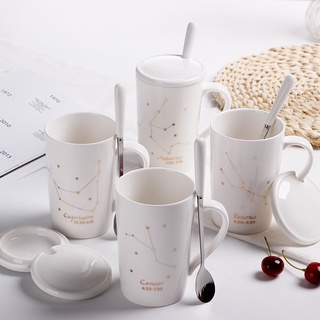 Ly cốc sứ 12 cung hoàng đạo màu đen và trắng 450ml có nắp đậy, cốc làm quà tặng, trang trí - Ảnh 5