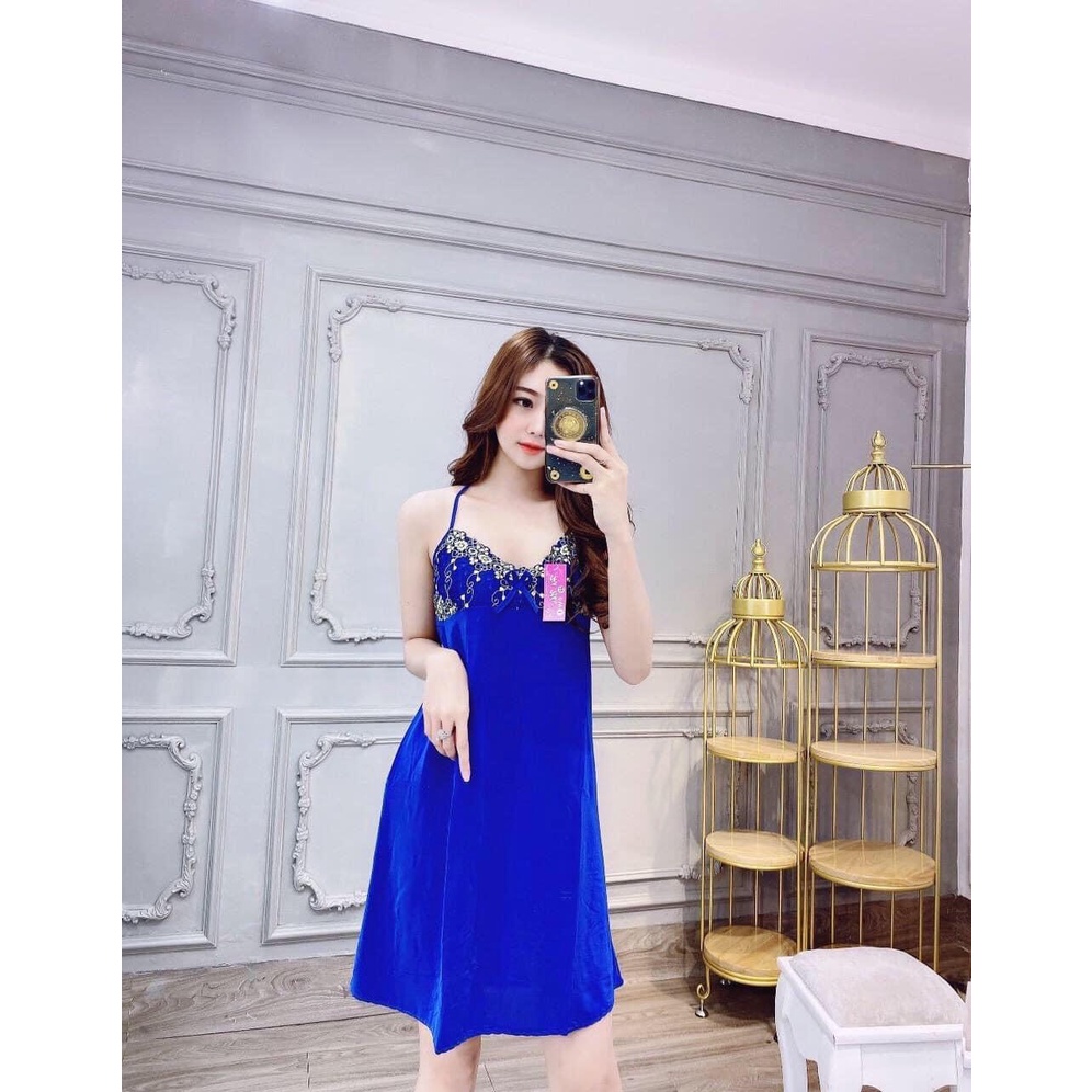 Đầm Ngủ Thun Lạnh Mặc Nhà Đầm Mặc Nhà Nữ 2 Dây Phối Ren - Ảnh 3
