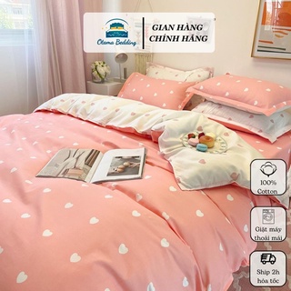 Bộ chăn ga gối 4 món kèm vỏ gối cotton poly trái tim vintage , Bộ ga gối drap giường bo chun - Otama Bedding - Ảnh 3