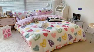 Bộ chăn ga gối 4 món kèm vỏ gối cotton poly trái tim vintage , Bộ ga gối drap giường bo chun - Otama Bedding - Ảnh 2