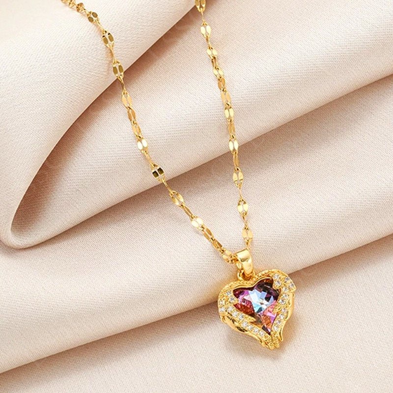 Dây chuyền nữ titan vòng cổ nữ không gỉ mạ vàng 18K mặt kim cương pha lê nhiều kiểu dáng trang sức titan thời trang - Ảnh 4