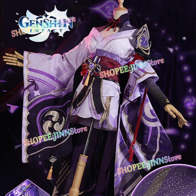 JINN Trò chơi Genshin Impact Raiden Shogun Cosplay Trang phục Màu tím Váy Beelzebul Cosplay Kimono Tóc giả Trang phục Phụ kiện Trọn bộ