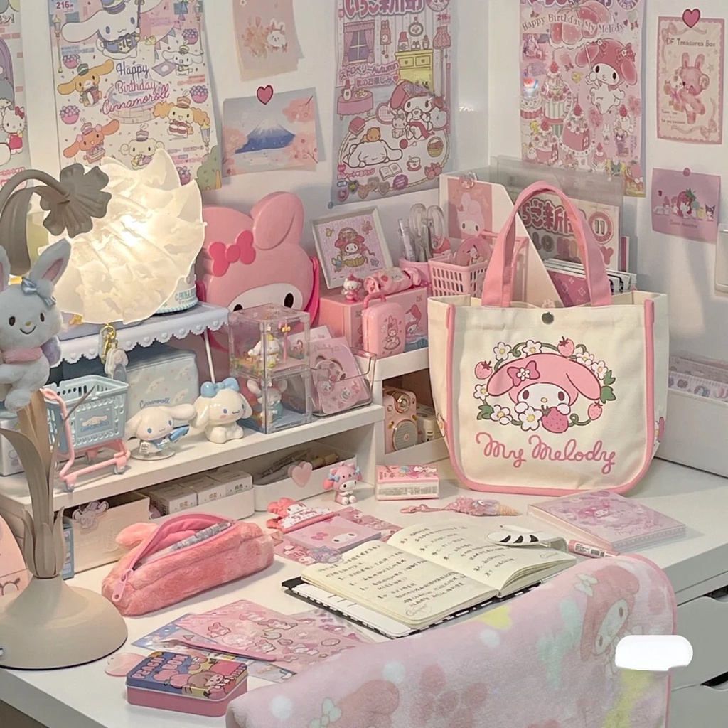 SANRIO Túi Vải Canvas Vuông In Hình Cinnamoroll My Melody Dễ Thương