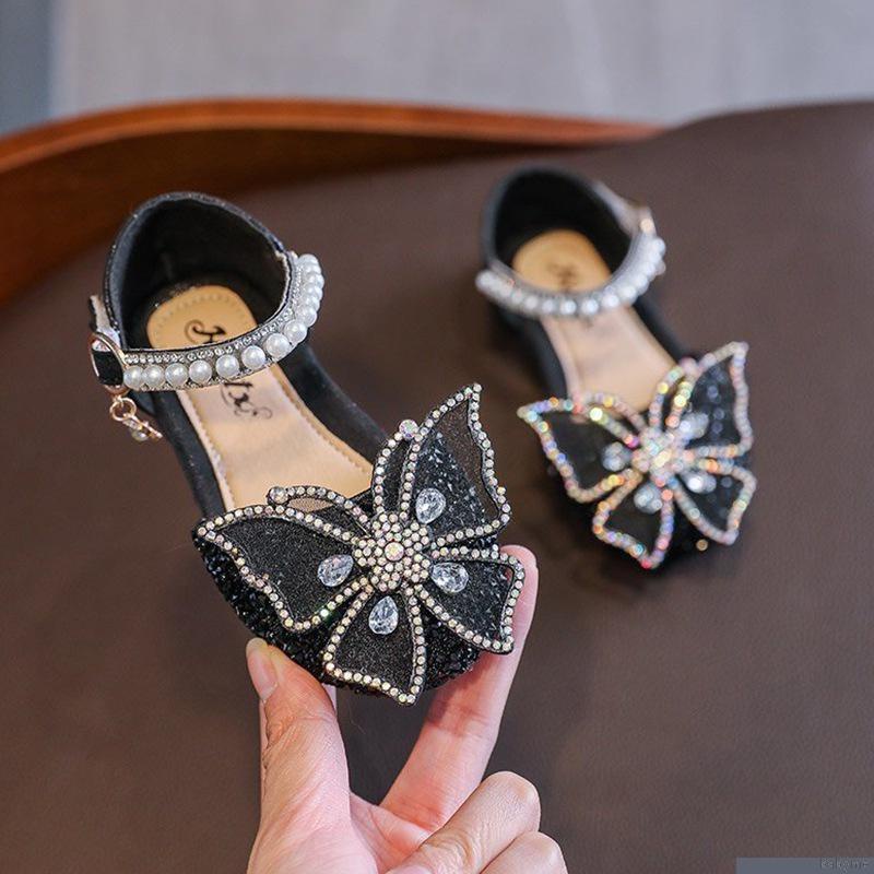 Đôi giày sandal kiểu nơ đính kim sa lấp lánh phong cách Hàn Quốc dành cho bé gái