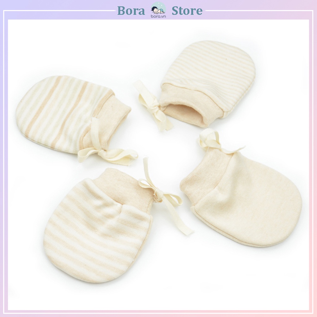 Bao tay cho bé sơ sinh, vải cotton hữu cơ tư nhiên 100% có dây buộc