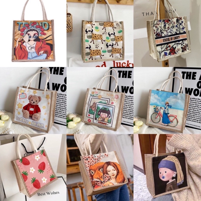 Túi Cói In Hình Vintage loại siêu đẹp