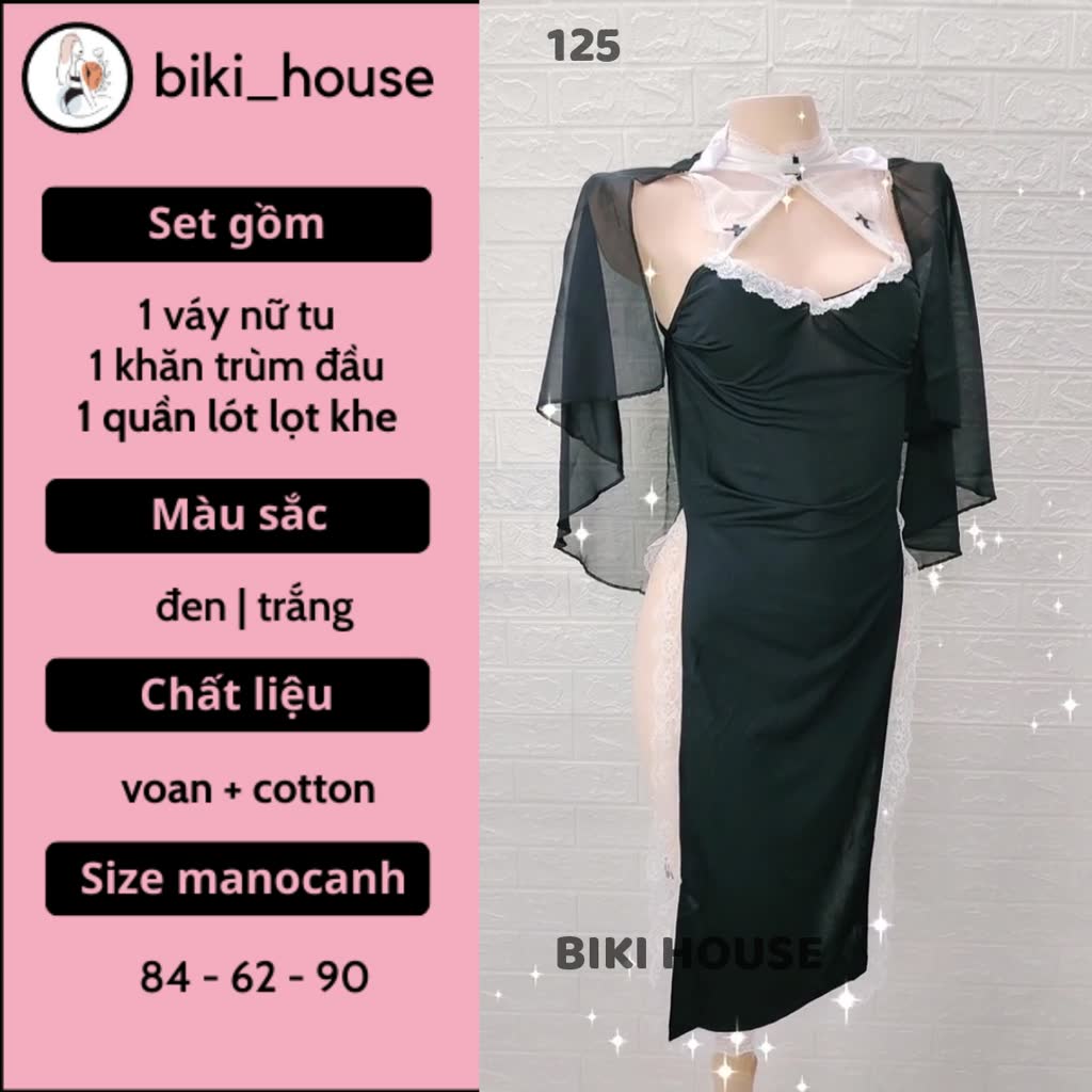 Cosplay nữ tu sĩ xẻ tà sexy gợi cảm trang phục ma sơ valak kèm chip lọt khe cám dỗ / không kèm găng tay BIKI HOUSE N798 - Ảnh 2