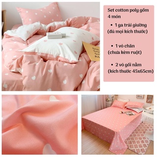 Bộ chăn ga gối 4 món kèm vỏ gối cotton poly trái tim vintage , Bộ ga gối drap giường bo chun - Otama Bedding - Ảnh 4