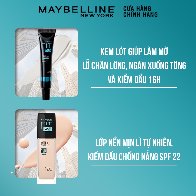 Kem nền kiềm dầu chống nắng Fit Me Mịn Lì 30ml + Kem lót ngăn xuống tông Fit Me Primer Maybelline New Yo