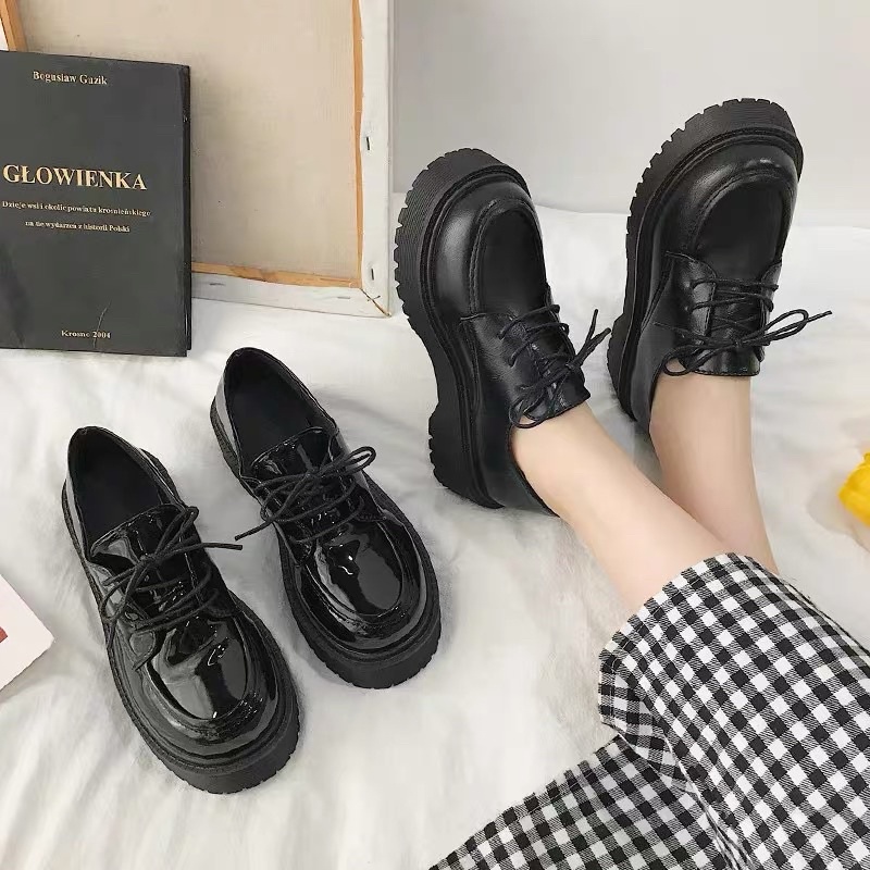 Giày Lolita nữ đế bằng buộc dây CÓ SẮN Thevanishop Oxford da đi học phong cách Ulzzang - GDLB01