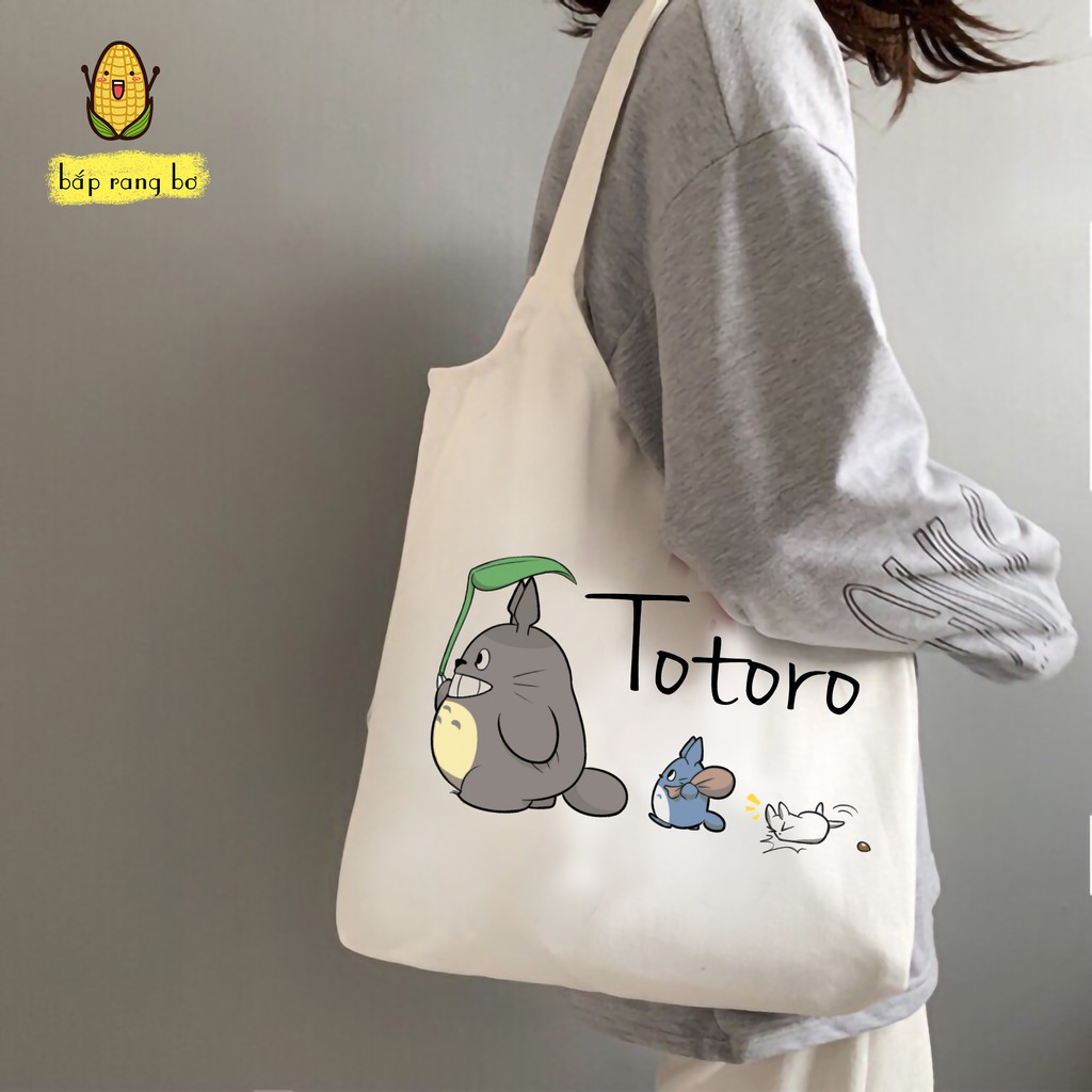 TÚI TOTE CANVAS TOTORO ĐÁNG YÊU CÓ KHÓA - CÓ TÚI CON VẢI DỆT 100%