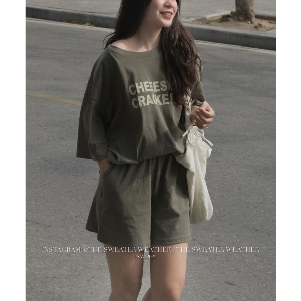 Set đồ nữ bộ quần short đùi áo form rộng tay lỡ, sooc phông mặc ở nhà Ulzzang - Ảnh 4