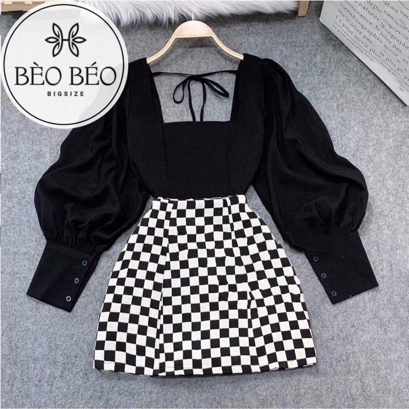 SET ÁO TIỂU THƯ CỔ VUÔNG PHỐI CHÂN VÁY A BIGSIZE Bèo Béo Bigsize 60-90kg - Ảnh 2