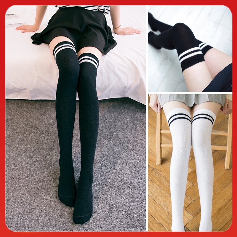 Tất đùi nữ cao cổ, vớ dài qua gối phong cách Hàn Quốc loại dày dặn 90% cotton giữ ấm chân, chống nắng 4 mùa
