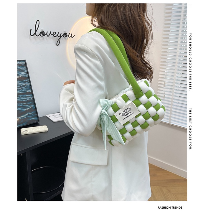 Túi Kẹp Nách Handmade, Túi Xách Tay Tự Đan Mẫu Kẻ Caro Len Bông Mềm Min Làm Tặng Người Thương - Ảnh 4