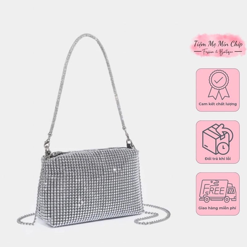 ảnh thật - Túi Bling bling bạc Có 2 loại quai to - nhỏ