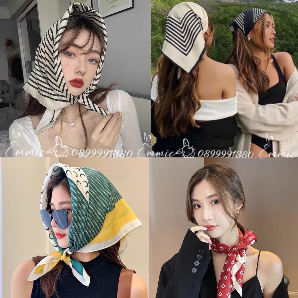 Khăn Lụa Vuông Cao Cấp 70X70 cm Turban Bandana Choàng Cổ, Trùm Đầu Đi Biển, Buộc Tóc, Làm Áo Yếm Thời Trang