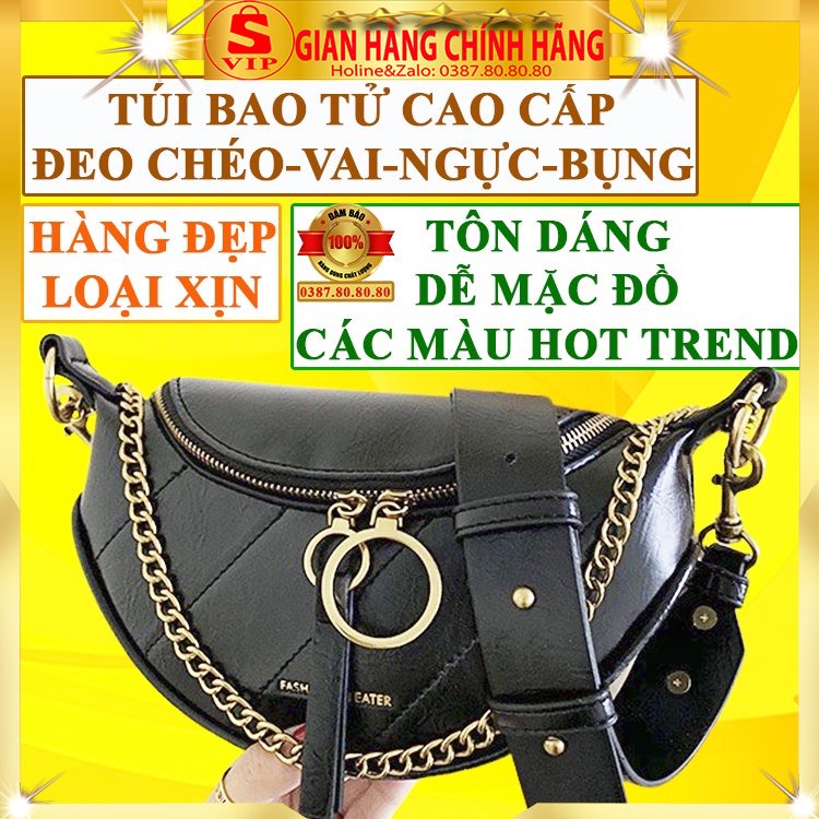 Túi bao tử nữ đẹp cao cấp loại xịn túi xách nữ đeo chéo đeo bụng đeo ngực vai hông dây xích da mềm trơn hot trend xinh