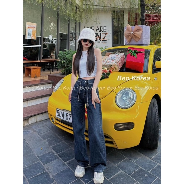 QUẦN SUÔNG DENIM ỐNG ĐỨNG 2TÚI KÈM DÂY 3188