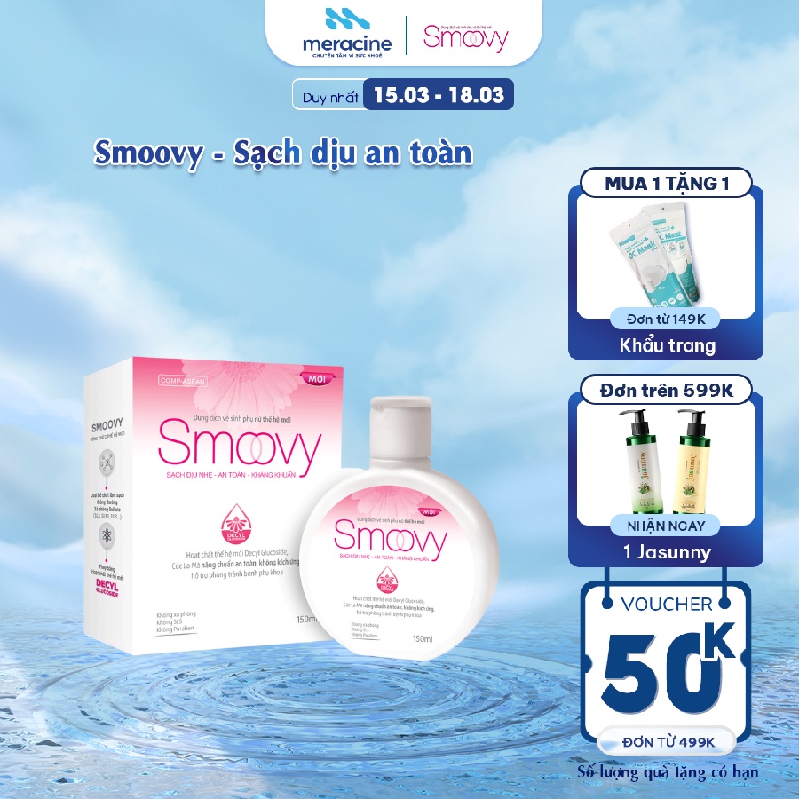 Dung dịch vệ sinh phụ nữ Smoovy dưỡng ẩm và làm hồng vùng kín dùng cho cả nam giới dung tích 150ml