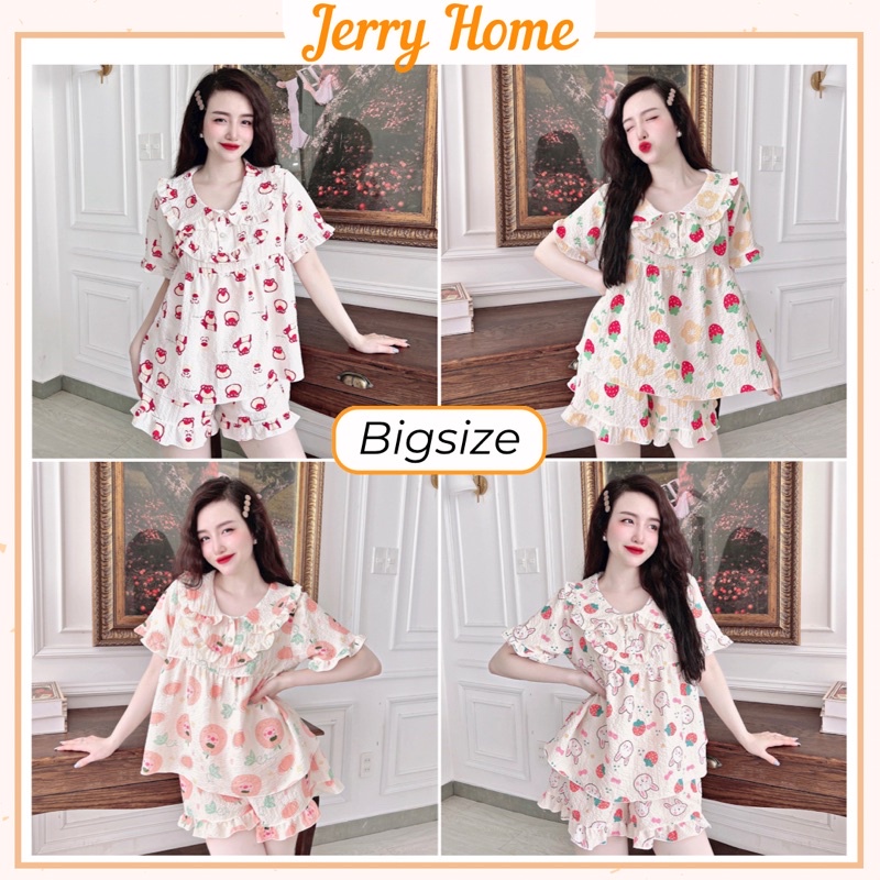 Đồ Bộ Freesize 40-70kg, Pijama Đồ Ngủ Nữ Tay Ngắn Quần Đùi Đũi Xốp Dễ Thương