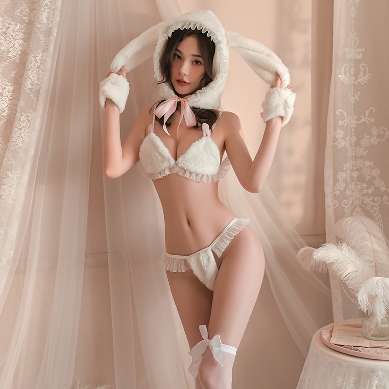 Cosplay thỏ tuyết cao cấp kèm nón gợi cảm - bộ đồ lót lingerie hóa trang Bunny vải giả lông thú sexy - Ảnh 4