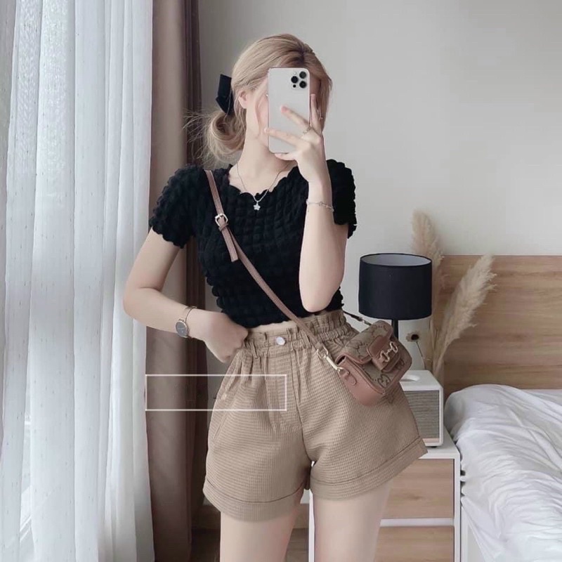QÙA TẶNG CHUN BUỘC TÓC Quần Short Cạp Cao Tổ Ong hàng mới siêu hot cho Nữ m03 - Ảnh 4