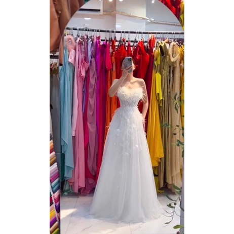 MS1420y ĐẦM CƯỚI 1 IN 2 KIỂU KẾT LÁ LÔNG VŨ full size S/M/L/XL video ảnh shop tụe chụp 10000%
