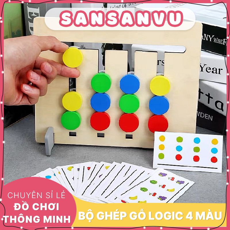 Đồ chơi gỗ thông minh cho bé, tư duy logic toán học montessori 4 màu theo thẻ