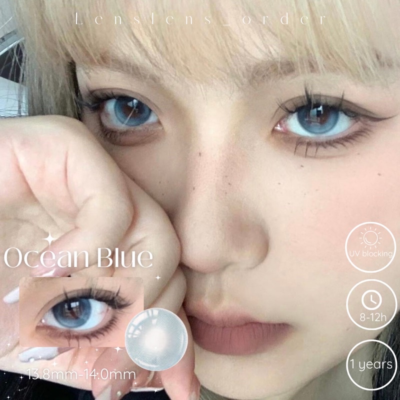 Lens Mắt Kính Áp Tròng Ocean Blue Hiệu Ứng Filter Nhũ Đủ Độ Cận - Ảnh 4