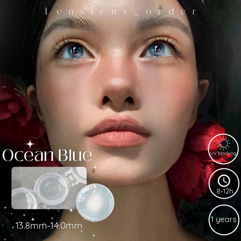 Lens Mắt Kính Áp Tròng Ocean Blue Hiệu Ứng Filter Nhũ Đủ Độ Cận - Ảnh 3