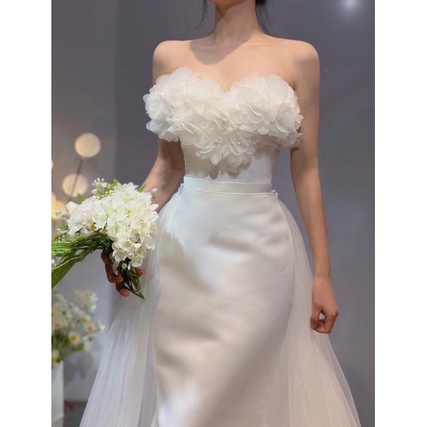 Đầm maxi body đuôi cá mặc cưới TRIPBLE T DRESS phối cánh hoa - size S/M/L