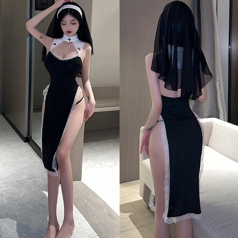 Cosplay nữ tu sĩ xẻ tà sexy gợi cảm trang phục ma sơ valak kèm chip lọt khe cám dỗ / không kèm găng tay BIKI HOUSE N798 - Ảnh 4
