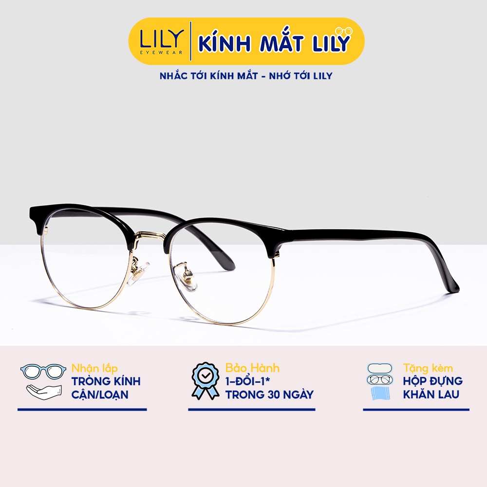 Gọng kính nam nữ Lilyeyewear kim loại càng nhựa, mắt tròn, nhiều màu 6214