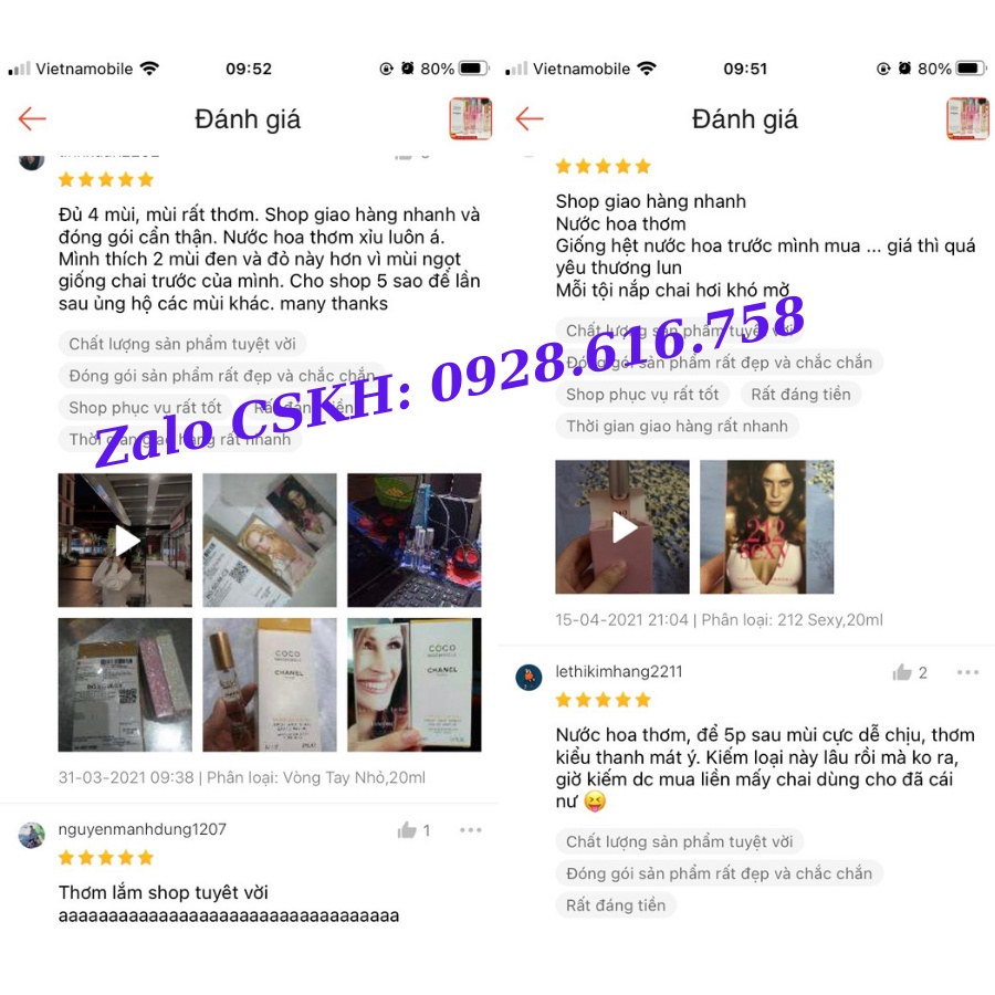 Nước Hoa mini Nam Nữ Cao Cấp 20ml Hương Thơm Quyến Rũ Cư?c Thơm Cư?c Hot